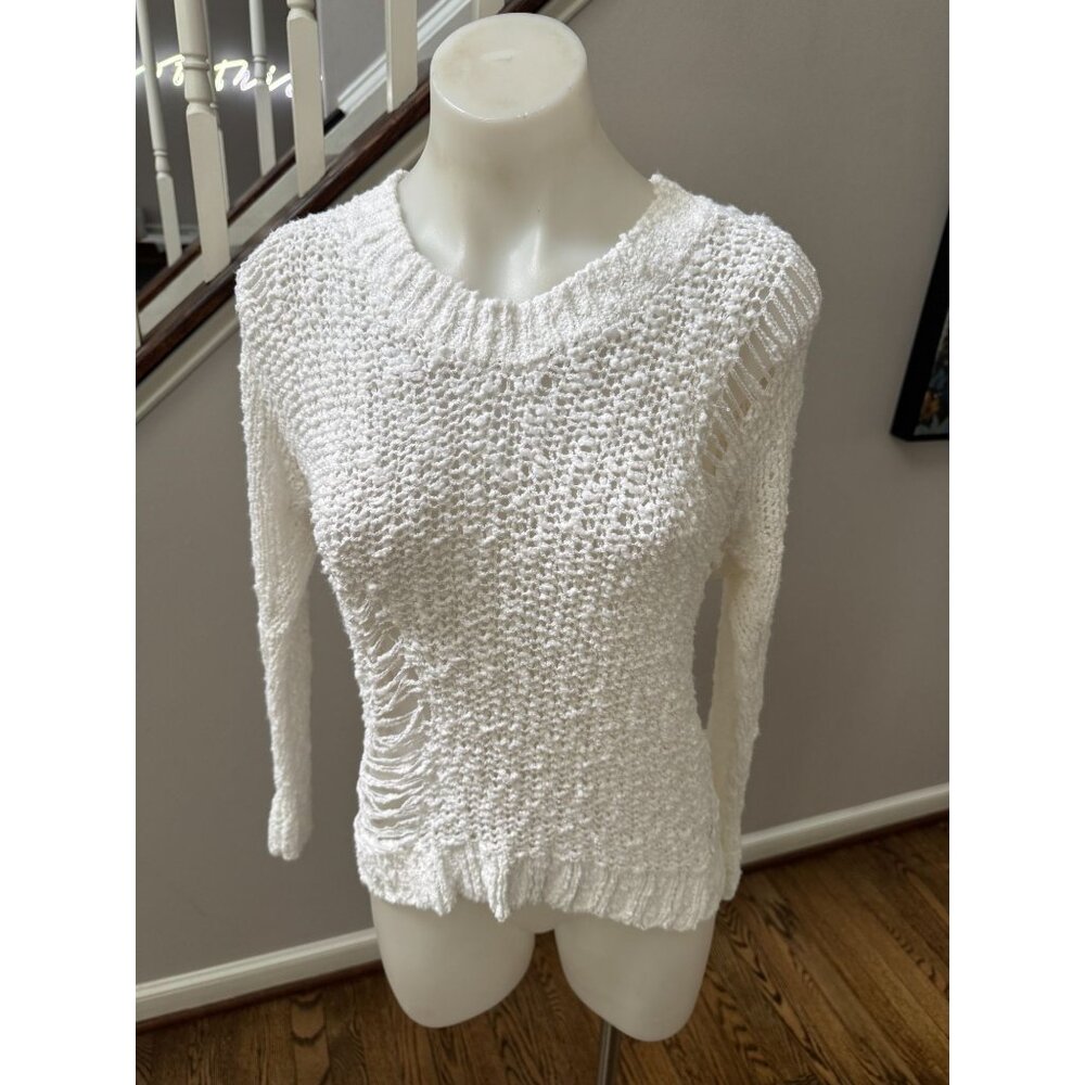 NWT Religion Clothing Knitwear White Distressed Cotton Sweater Size XS